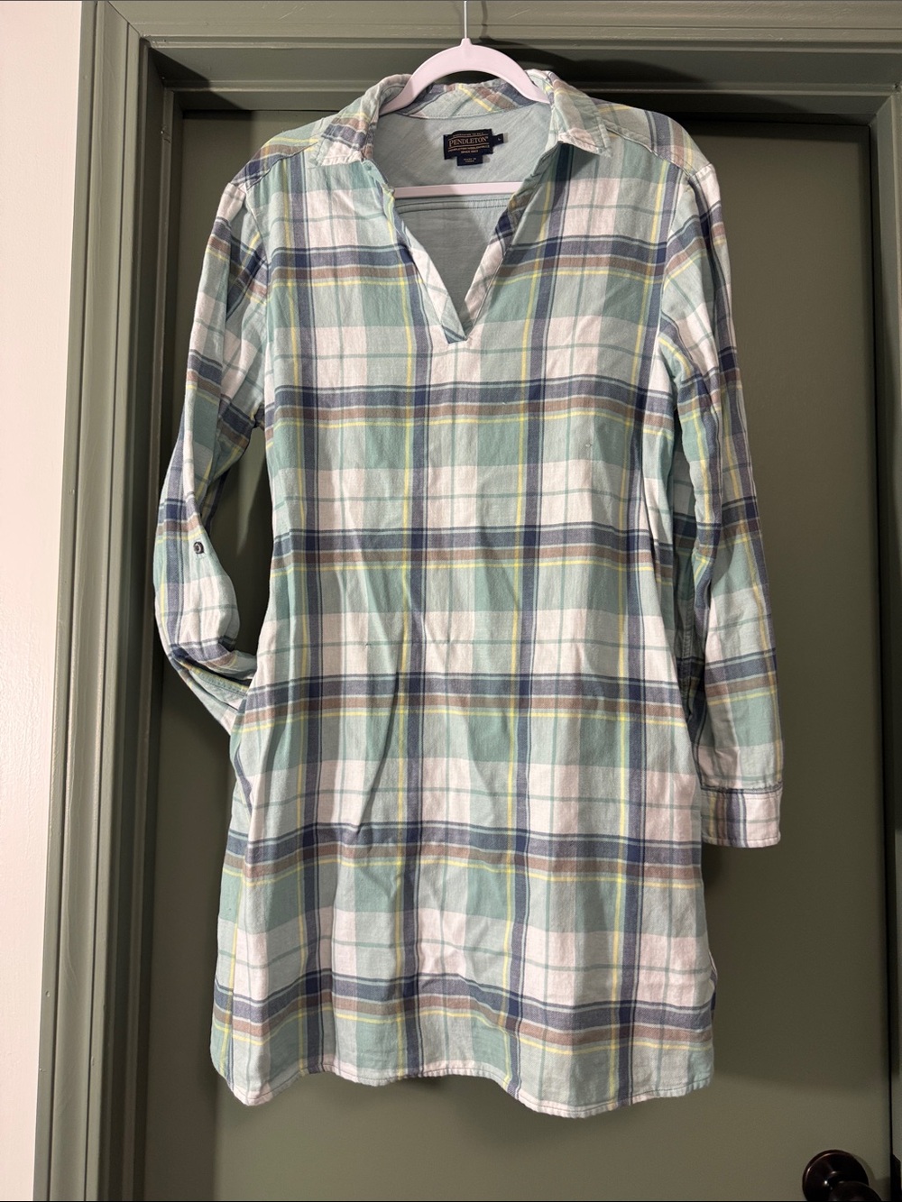 Pendleton Plaid Tunic Shirt in Mint and Navy